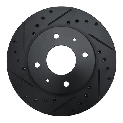 R1 Concepts R1 85-91 Dodge 2000 GTX Front Left Drilled & Slotted Black Brake Rotor