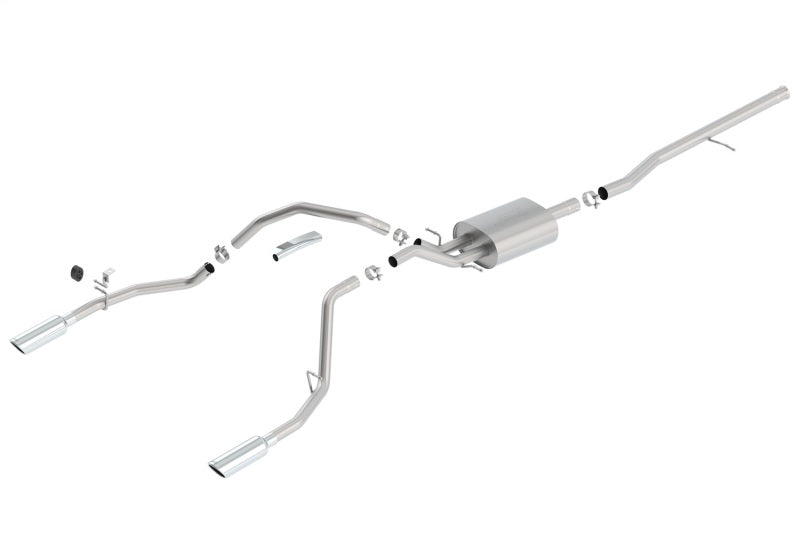Borla 14 Silv/Sierra 1500 C/B S-Type Exhaust/2.75in Into Dual 2.25in Out 4in Tip Split Rear Exit