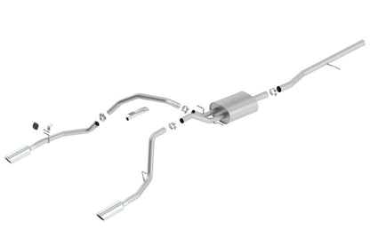 Borla 14 Silv/Sierra 1500 C/B S-Type Exhaust/2.75in Into Dual 2.25in Out 4in Tip Split Rear Exit