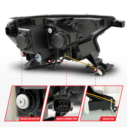 ANZO 19-23 Ford Ranger (Factory Halogen Model) Full LED Proj Headlights Init/DRL/SeqSig Black - Pair