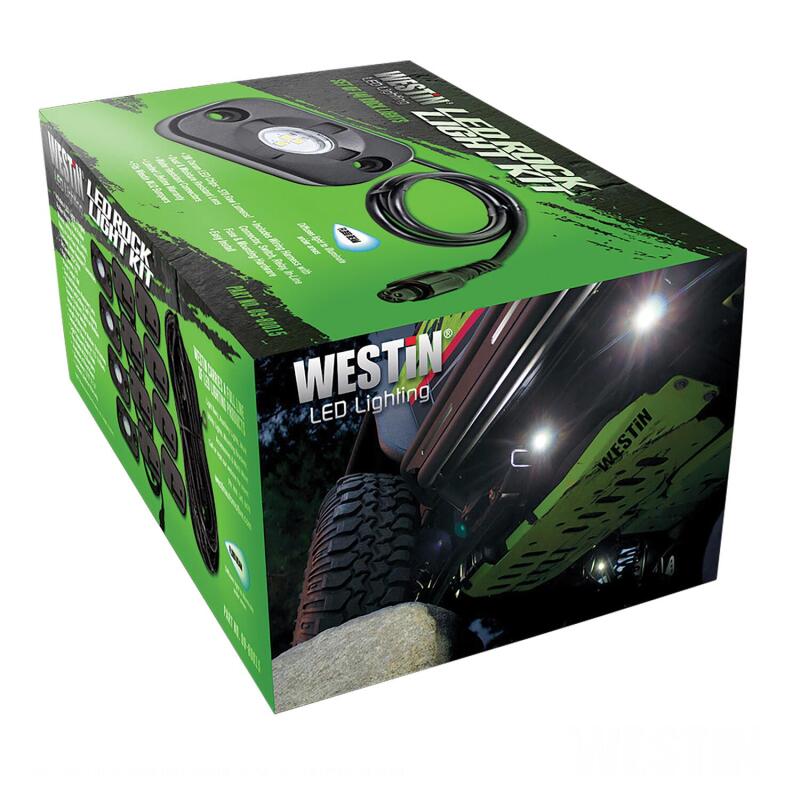 Westin Universal LED Rock Light Kit - 4 Lights - 14ft 9in Wiring Harness & Switch - Black
