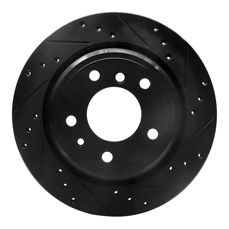 R1 Concepts R1 91-95 BMW M5 Rear Right Drilled & Slotted Black Brake Rotor