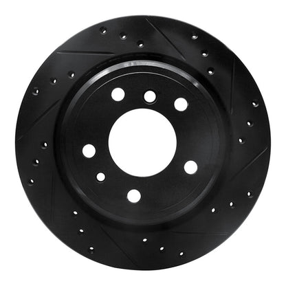 R1 Concepts R1 91-95 BMW M5 Rear Right Drilled & Slotted Black Brake Rotor