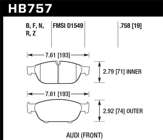 Hawk Performance Hawk Audi 2013 A5 Quattro / 12-16 A6 Quattro/A7 Quattro/A8 Quattro HP Plus Front Brake Pads