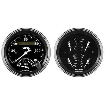 AutoMeter Auto Meter Gauge Kit 2 pc. Quad & Tach/Speedo 3 3/8in Old Tyme Black
