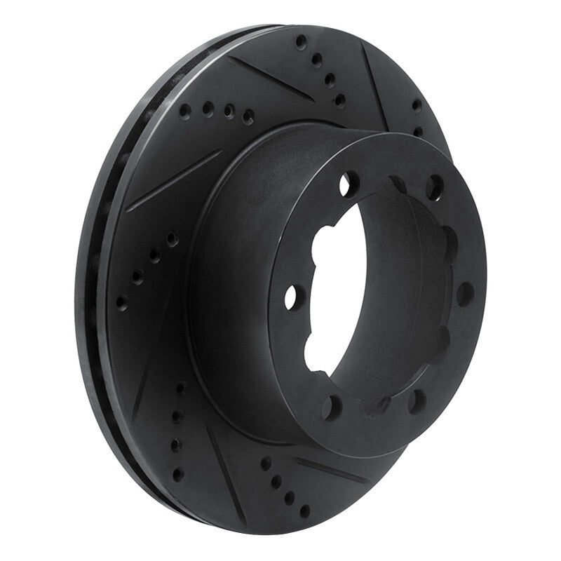 R1 Concepts R1 06-25 American Coach Patriot Rear Right Drilled & Slotted Black Brake Rotor