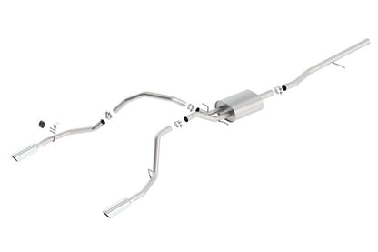 Borla 14 Silv/Sierra 1500 C/B S-Type Exhaust/2.75in Into Dual 2.25in Out 4in Tip Split Rear Exit