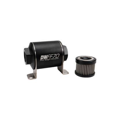 DeatschWerks Stainless Steel 8AN 40 Micron Universal Inline Fuel Filter Housing Kit (70mm)