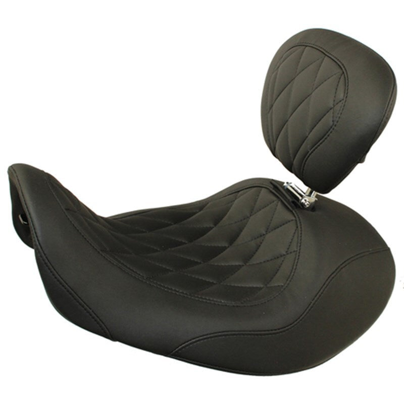 Mustang Motorcycle Mustang 06-17 Harley Dyna Wide Tripper Forward Solo Seat w/Driver Backrest Diamond Stitch - Black
