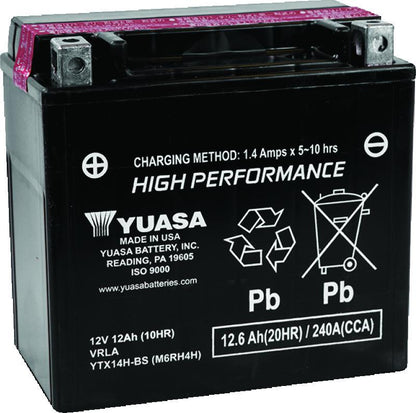 Yuasa Battery Yuasa YTX14H-BS High Performance AGM 12-Volt Battery w/Bottle