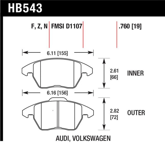 Hawk Performance Hawk 2006-2009 Audi A3 TFSIi Quattro 2.0 HPS 5.0 Front Brake Pads