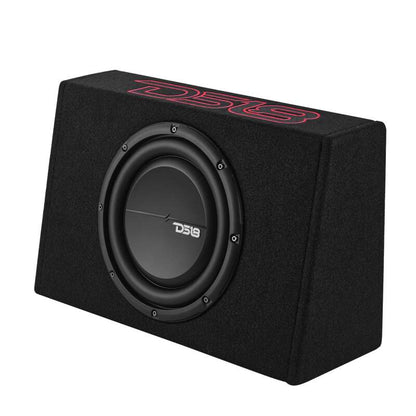 DS18 Single 10in Shallow Enclosure w/ Subwoofer 350 Watts RMS Sealed Black Carpet Amplified
