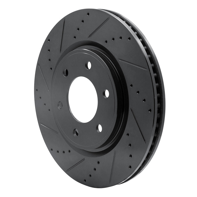 R1 Concepts R1 07-24 Infiniti QX56 Front Left Drilled & Slotted Black Brake Rotor