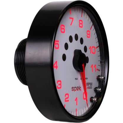 Autometer Spek-Pro Gauge Tachometer 5in 11K Rpm W/Shift Light & Peak Mem White/Black