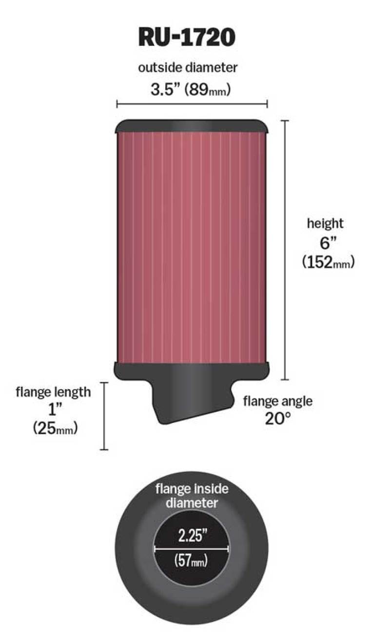 K&N Engineering K&N Filter Universal Rubber Round Air Filter 20 Deg Flange Angle 2.25in Flange ID x 3.5in OD x 6in H