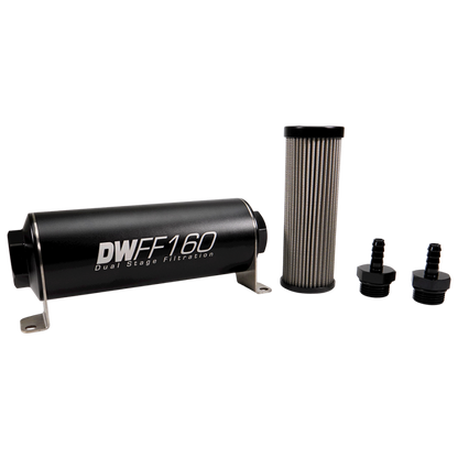 DeatschWerks Stainless Steel 5/16in 10 Micron Universal Inline Fuel Filter Housing Kit (160mm)