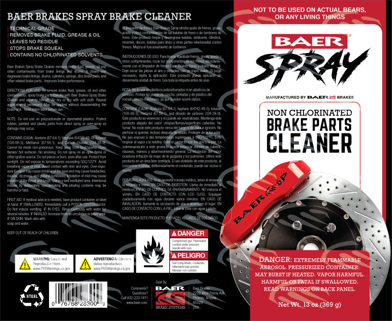 Baer Brakes Spray Brake Cleaner Non-Chlorinated Technical Grade 130Z - 12 Case (Aerosol)
