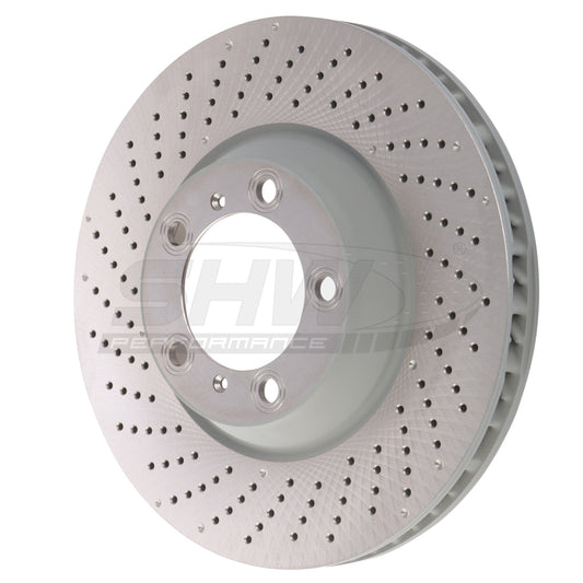 SHW Performance SHW 09-13 Porsche 911 Turbo w/Center Lock w/o Ceramics Left Front Drill-Dimp MB Rotor (99735140502)