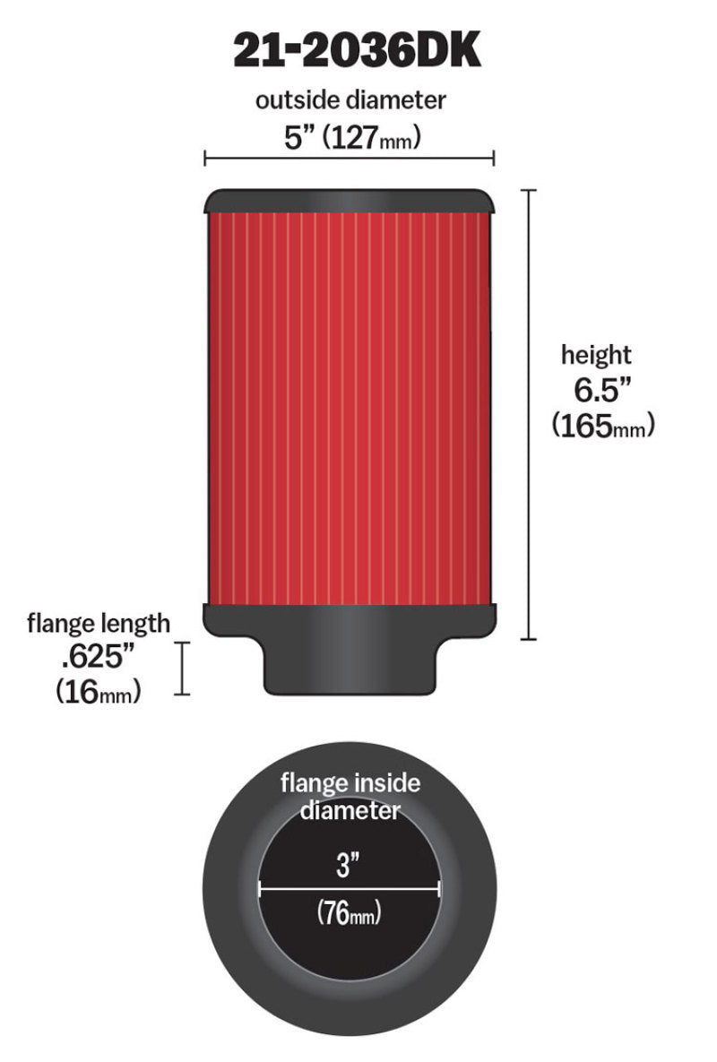 AEM Induction AEM Air Filter, 3inFLG/ 5inOD/ 6-1/2inH Dry Flow