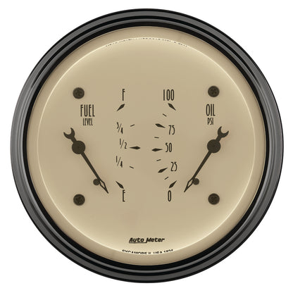 AutoMeter Gauge Dual Fuel & Oilp 3-3/8in. 0 Ohm(e) to 90 Ohm(f)& 100PSI Elec Antique Beige