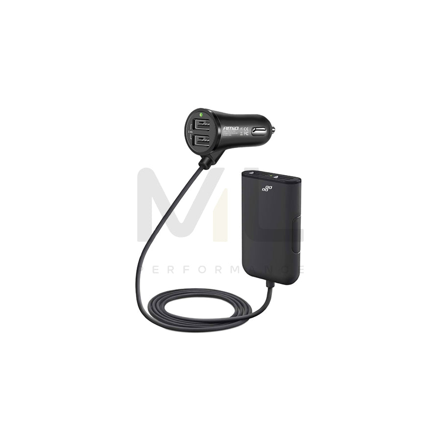 AMiO 01986 In-car charger 1.5m, Number of inlets/outlets: 4 USB, with pipe, Black