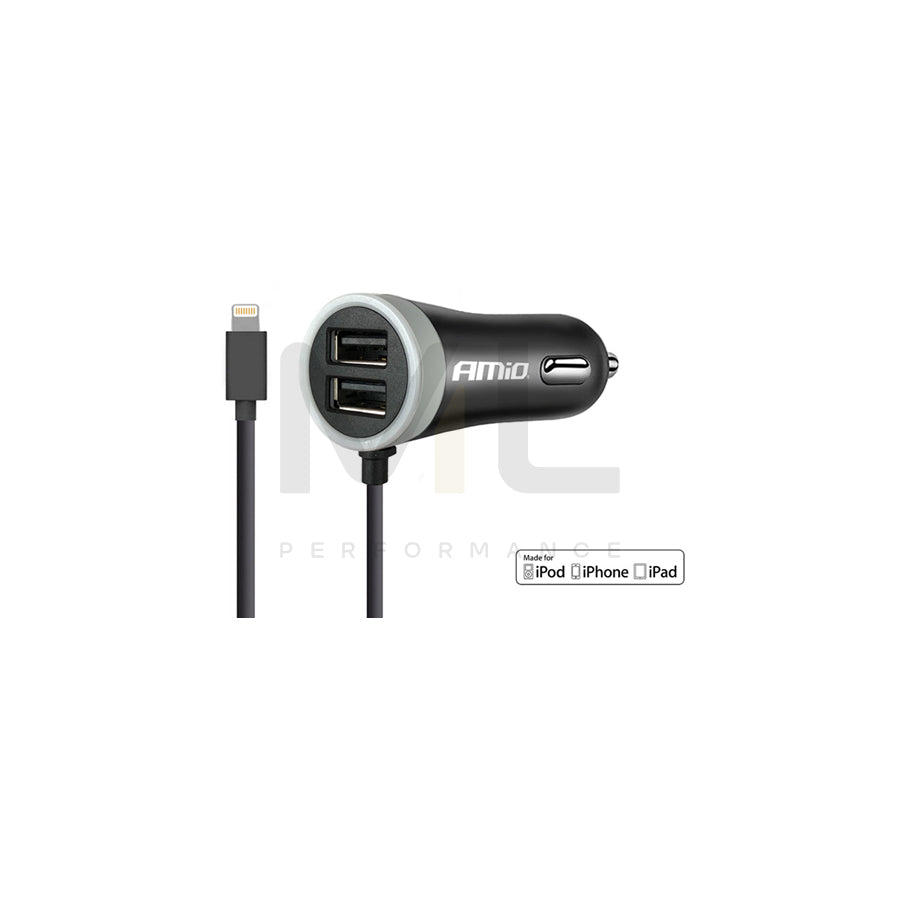 AMiO PCH PRO-02 02057 In-car charger Number of inlets/outlets: 2 USB; 1, with pipe, Black