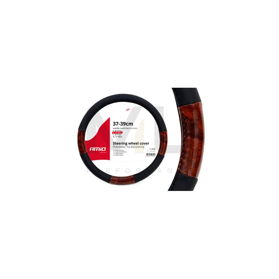 AMiO SWC-03 01358 Steering wheel cover Black, Brown, Ø: 37-39cm, PP (Polypropylene), wood effect