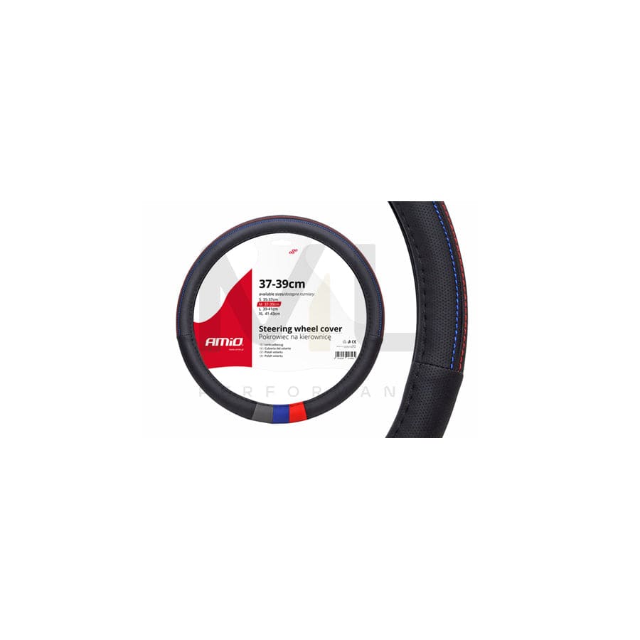 AMiO SWC-10 01368 Steering wheel cover Black, Blue, Grey, Red, Ø: 37-39cm, Leatherette