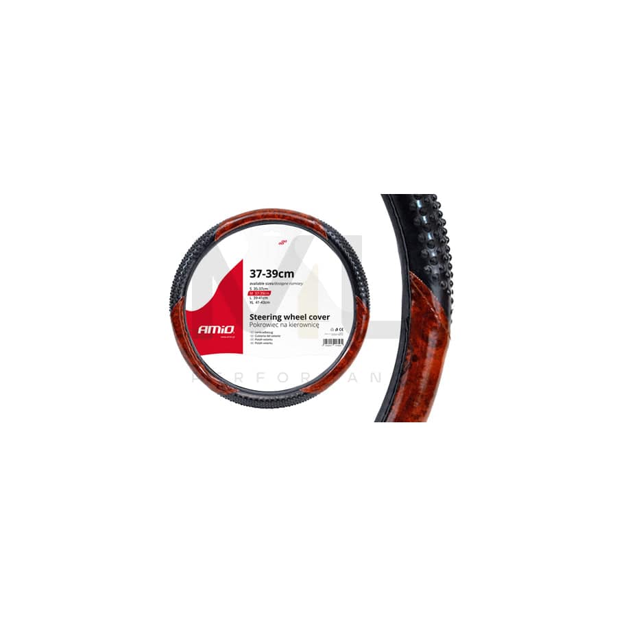 AMiO SWC-11 01369 Steering wheel cover Black, Brown, Ø: 37-39cm, Leatherette, wood effect