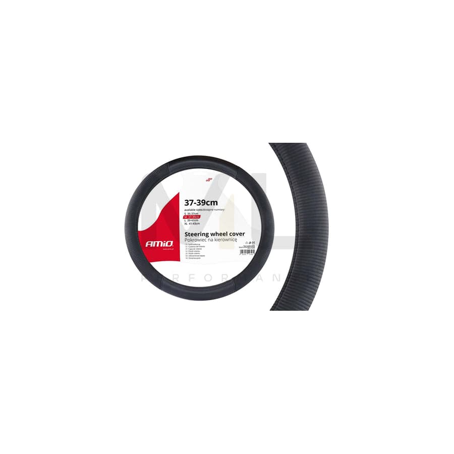 AMiO SWC-24-M 02561 Steering wheel cover Black, Ø: 37-39cm, Leatherette, Nylon