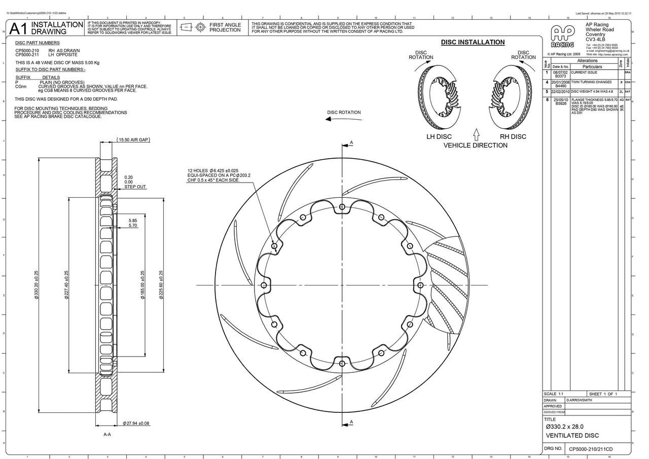 AP RACING CP5000-210CG8 VD-330X28R12BX203,2D