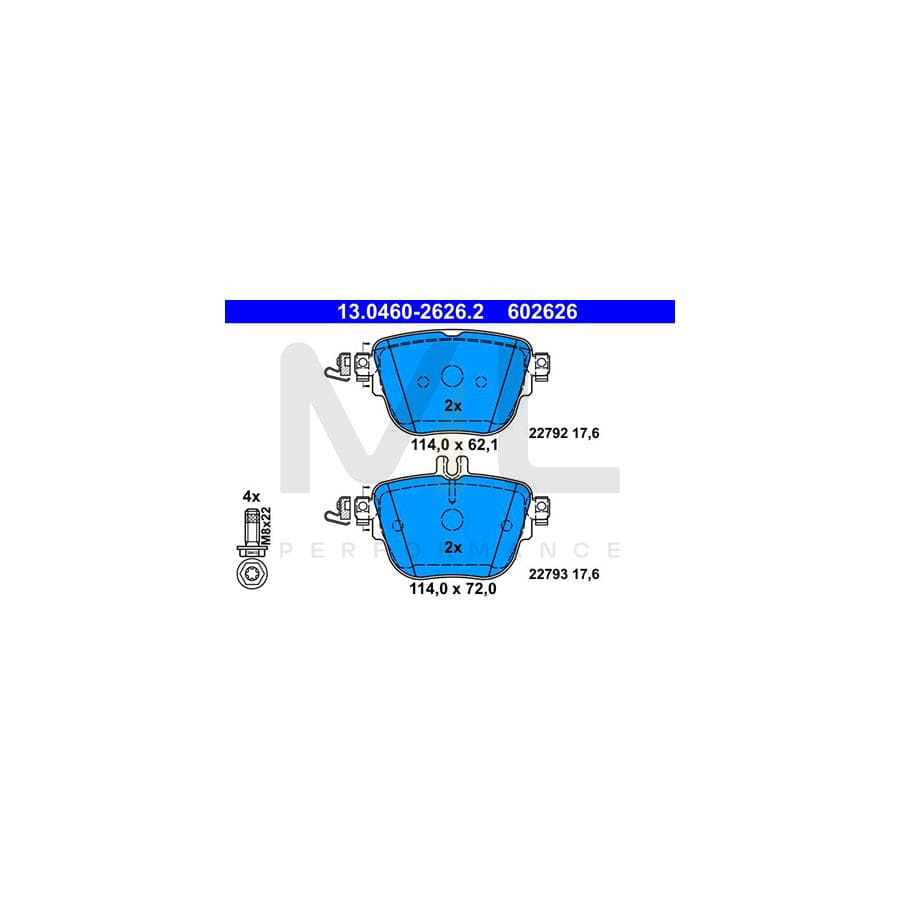 ATE 13.0460-2626.2 Brake pad set excl. wear warning contact, prepared for wear indicator, with brake caliper screws