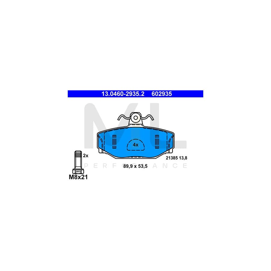 ATE 13.0460-2935.2 Brake pad set excl. wear warning contact, with brake caliper screws
