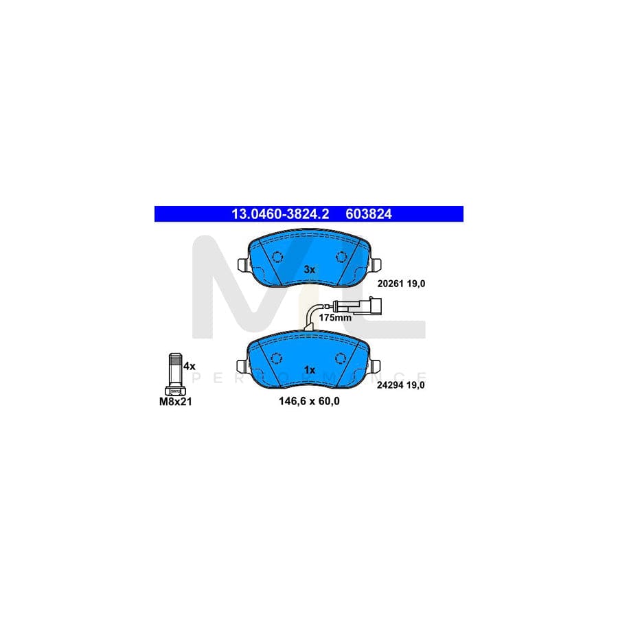 ATE 13.0460-3824.2 Brake pad set for FIAT Croma II Estate (194) incl. wear warning contact, with brake caliper screws