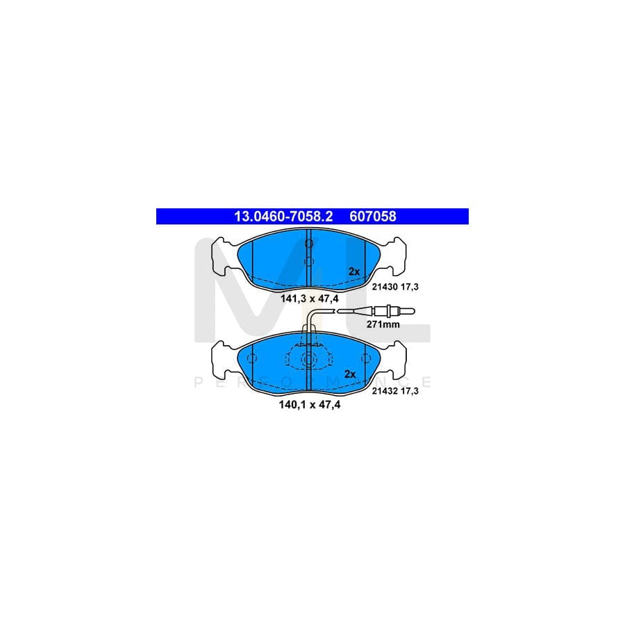 ATE 13.0460-7058.2 Brake pad set incl. wear warning contact