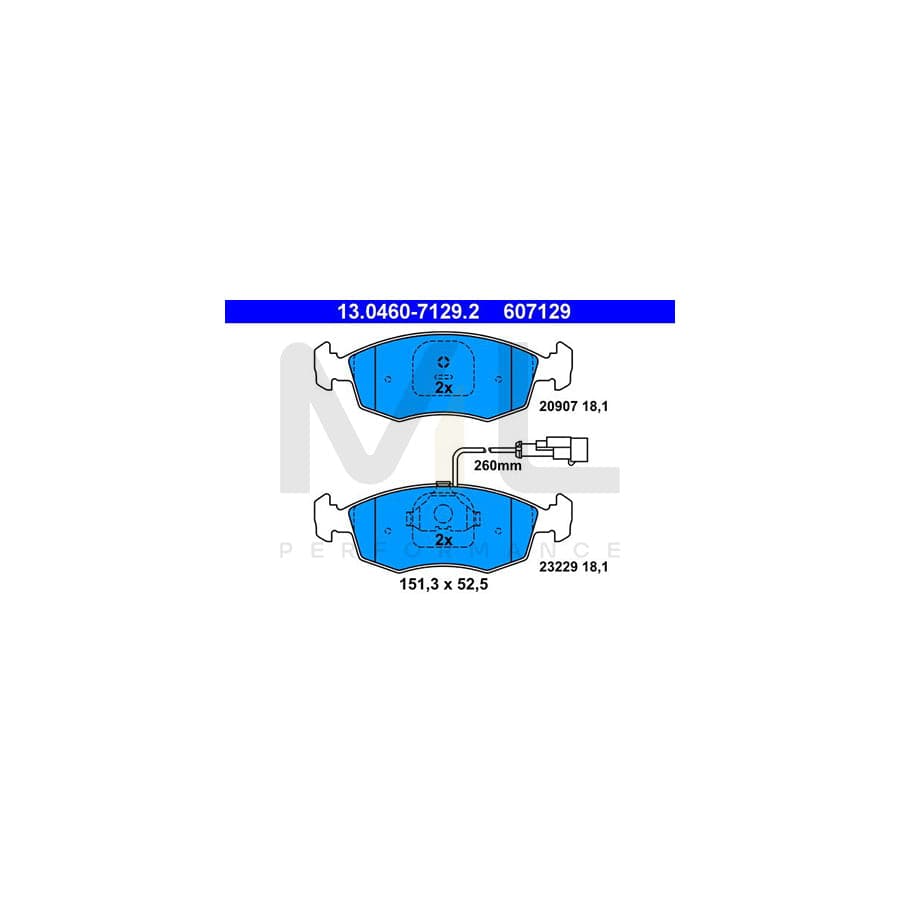 ATE 13.0460-7129.2 Brake pad set for LANCIA DEDRA incl. wear warning contact