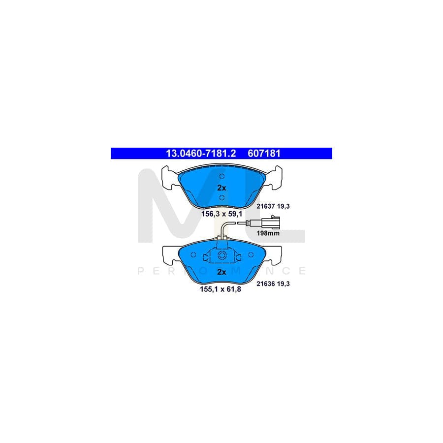 ATE 13.0460-7181.2 Brake pad set for ALFA ROMEO GT (937) incl. wear warning contact