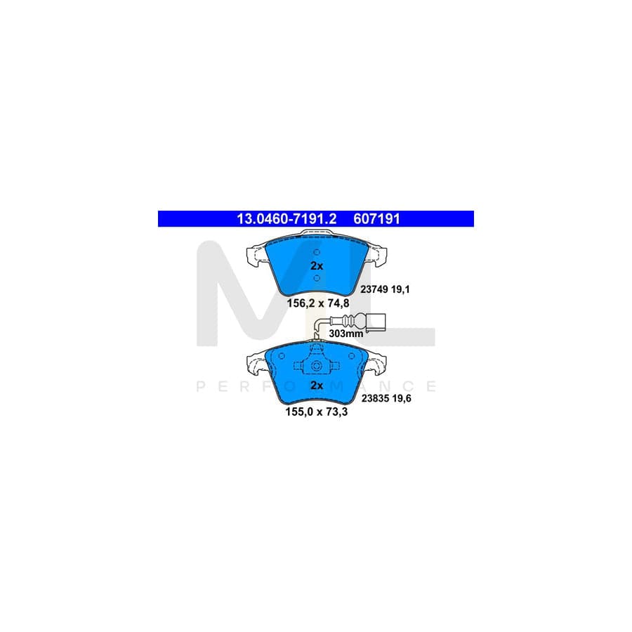 ATE 13.0460-7191.2 Brake pad set for VW Touareg I (7LA, 7L6, 7L7) incl. wear warning contact