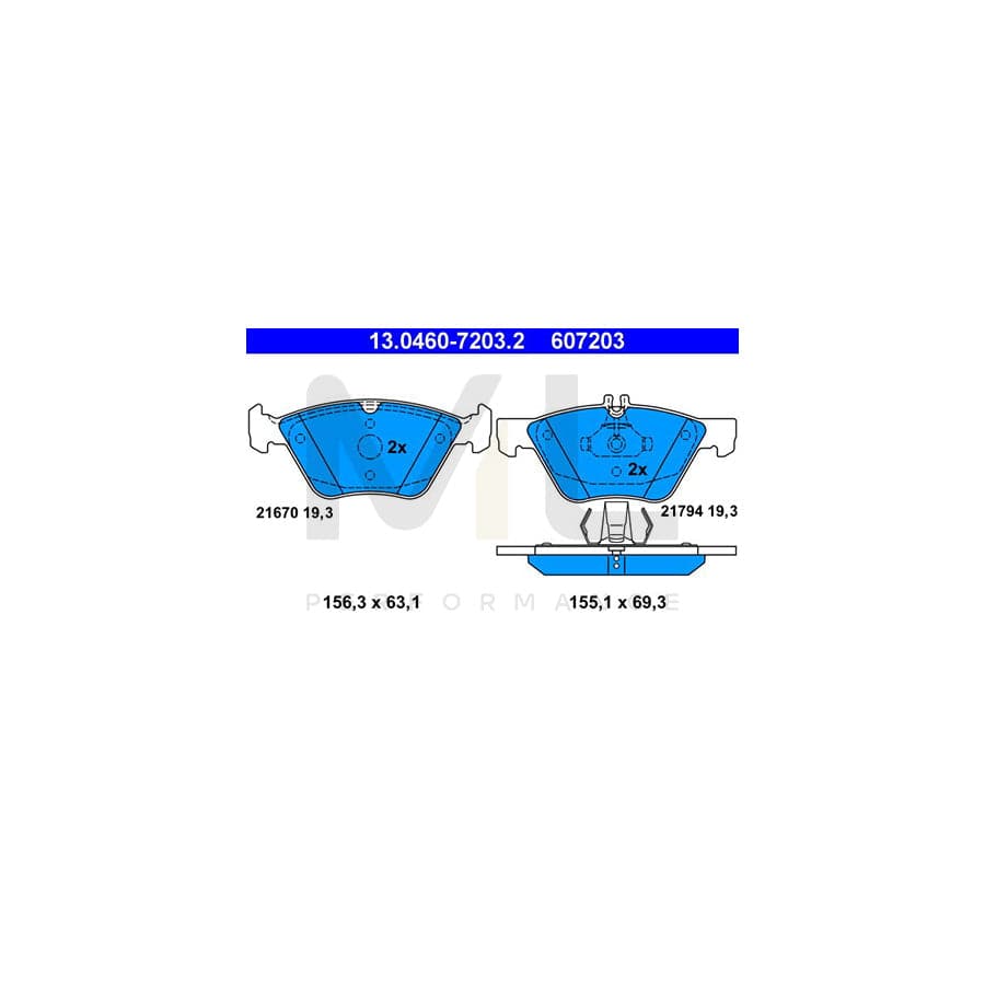 ATE 13.0460-7203.2 Brake pad set excl. wear warning contact, prepared for wear indicator