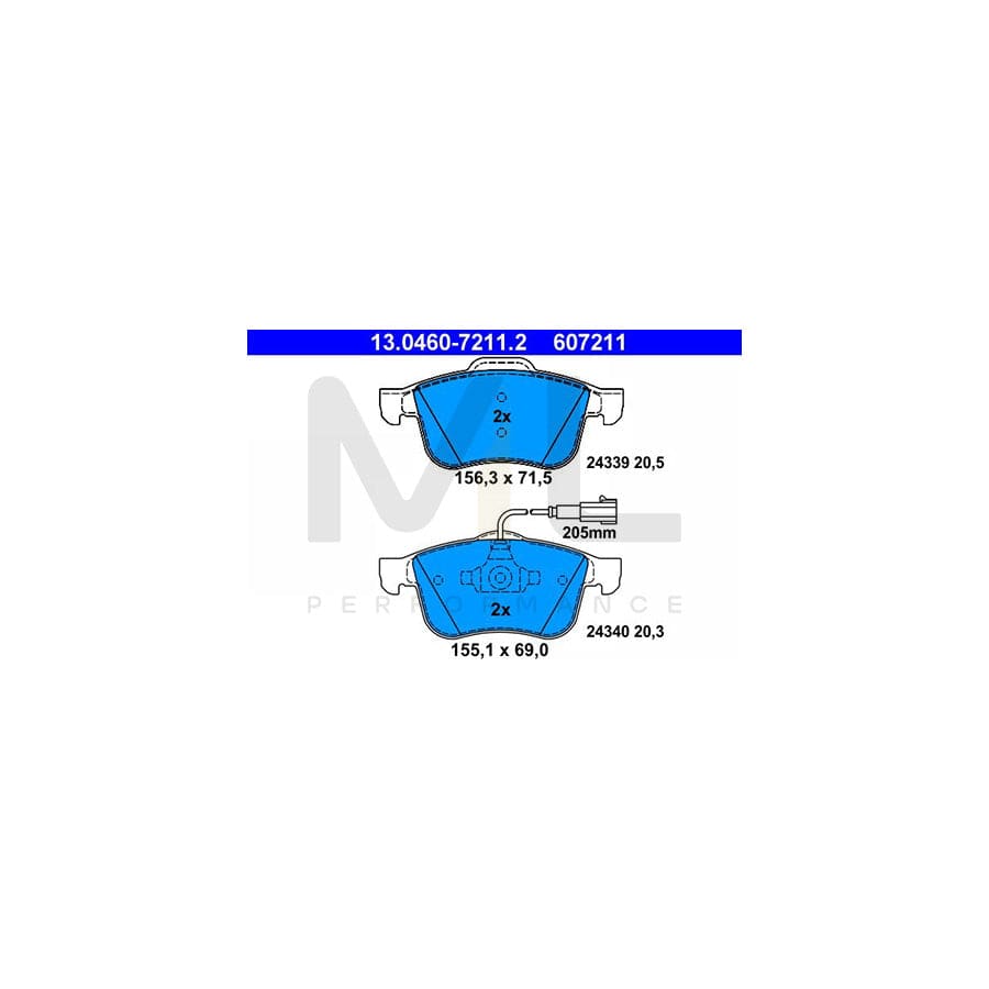 ATE 13.0460-7211.2 Brake pad set incl. wear warning contact