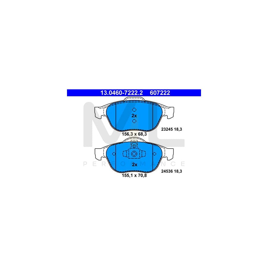 ATE 13.0460-7222.2 Brake pad set excl. wear warning contact, not prepared for wear indicator