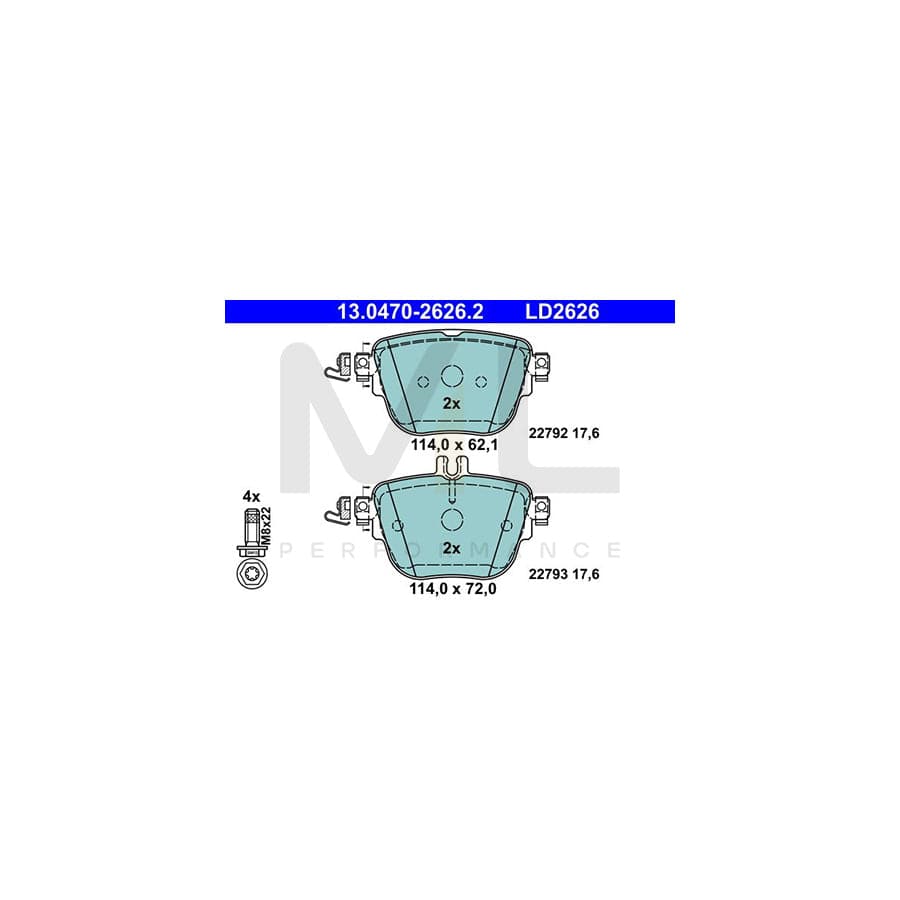 ATE 13.0470-2626.2 Brake pad set excl. wear warning contact, prepared for wear indicator, with brake caliper screws