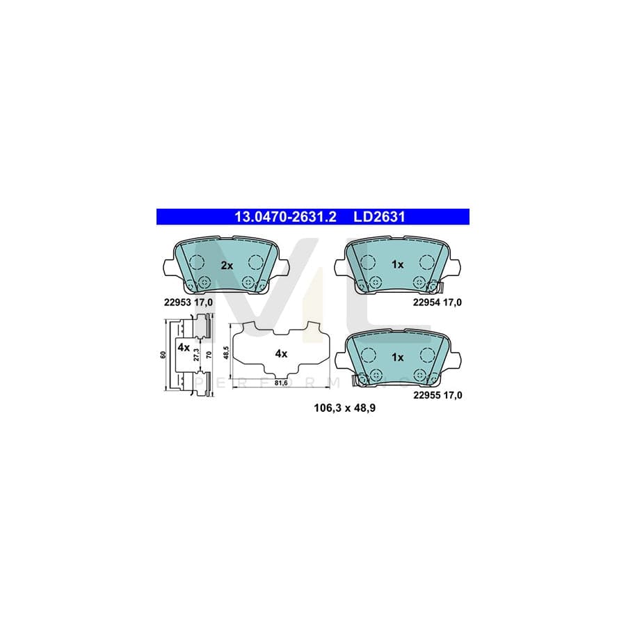 ATE 13.0470-2631.2 Brake pad set with acoustic wear warning, with anti-squeak plate, with accessories