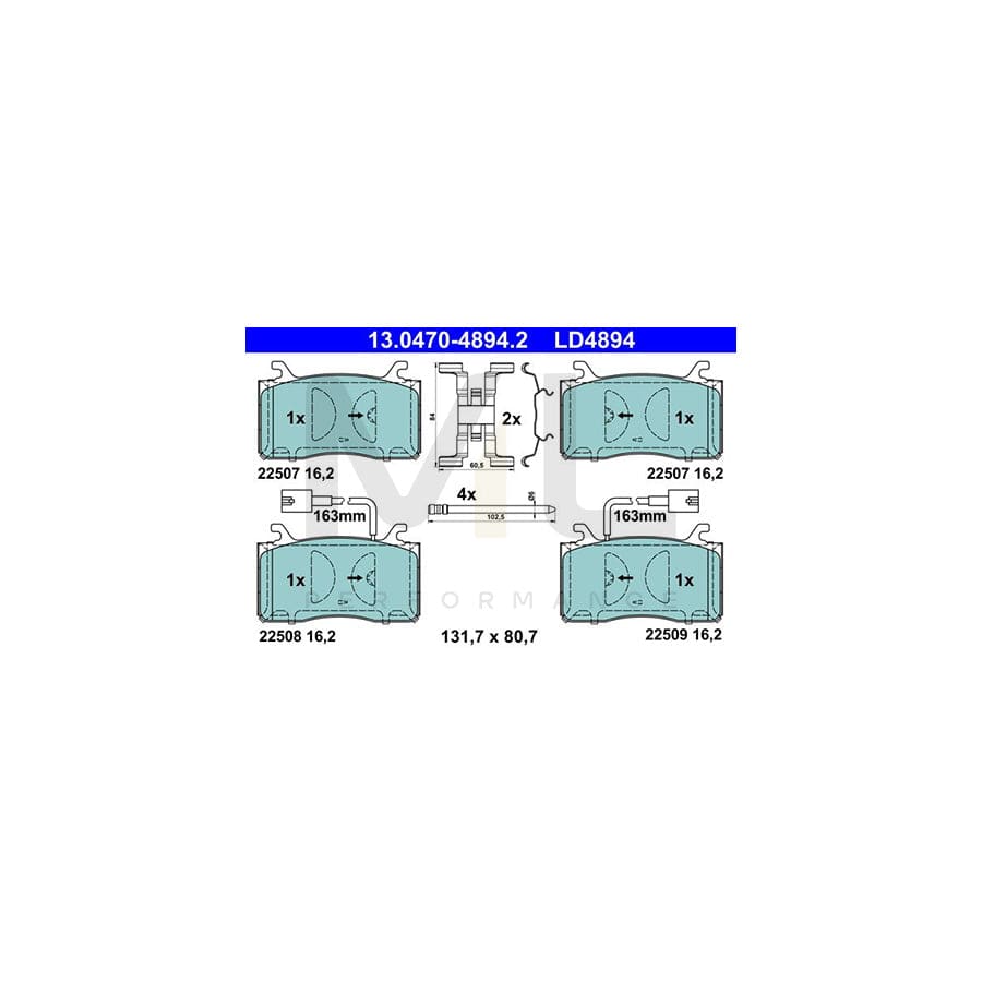 ATE 13.0470-4894.2 Brake pad set with integrated wear warning contact, with accessories