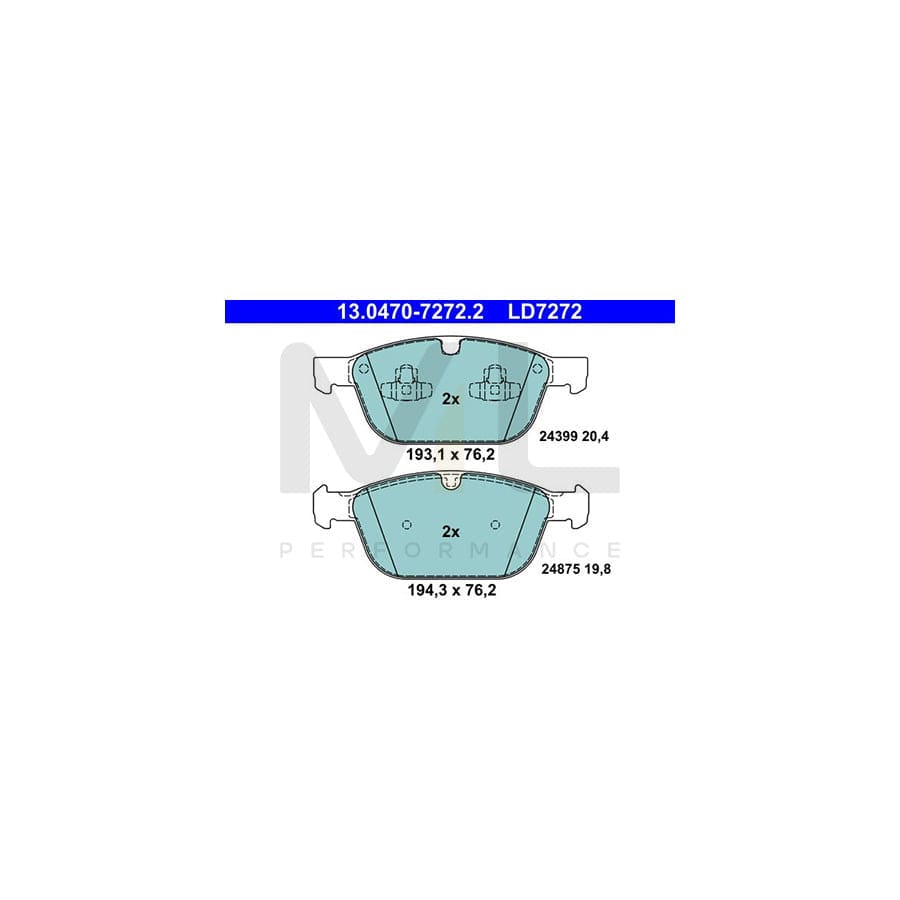 ATE 13.0470-7272.2 Brake pad set excl. wear warning contact, prepared for wear indicator