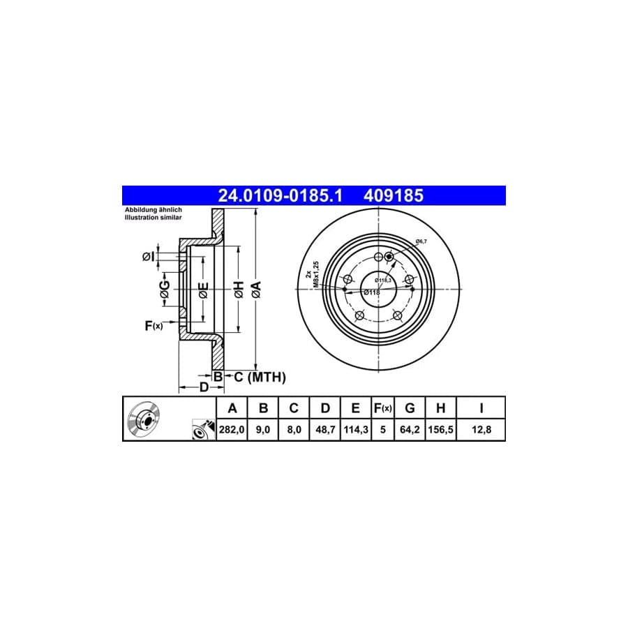 ATE 24.0109-0185.1 Brake Disc for Honda Hr-V II (Ru)