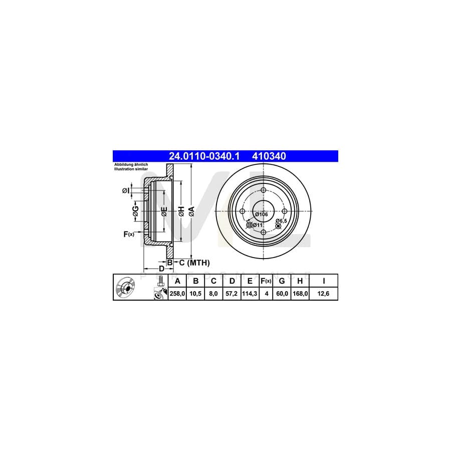 ATE 24.0110-0340.1 Brake Disc Solid, Coated, with bolts/screws  - 1 piece