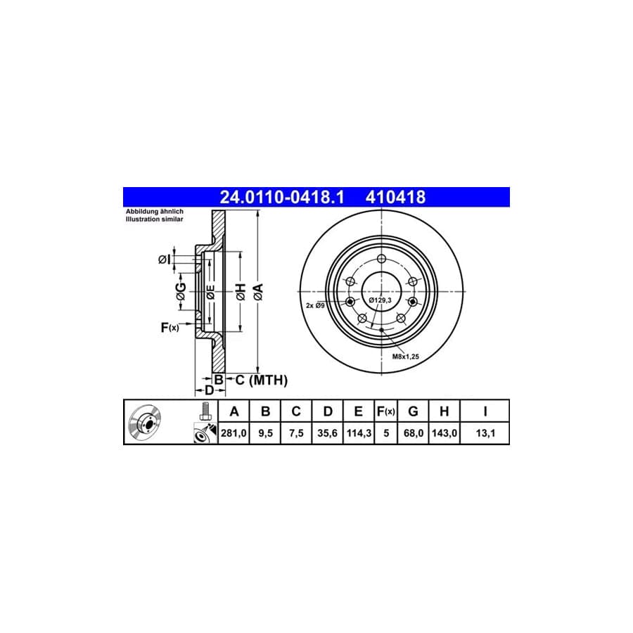 ATE 24.0110-0418.1 Brake Disc for Mazda CX-3 (Dk)