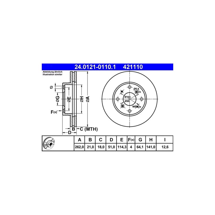 ATE 24.0121-0110.1 Brake Disc for Rover 800