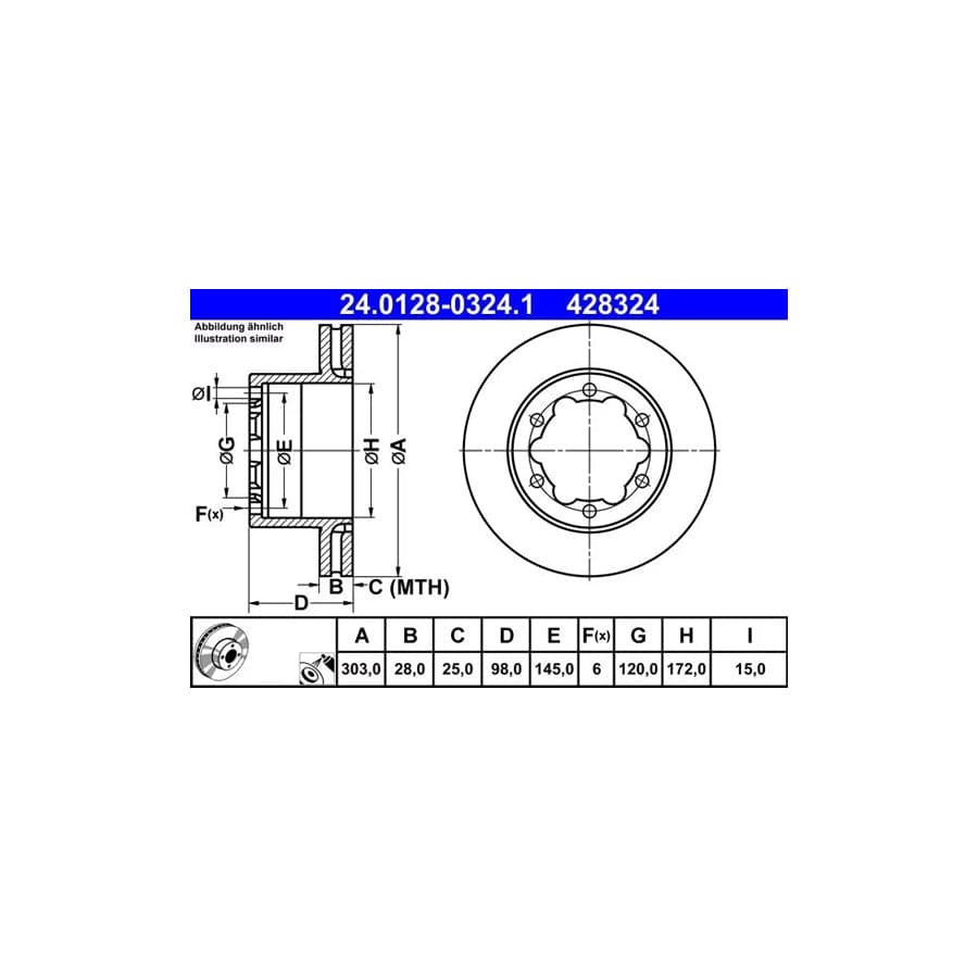 ATE 24.0128-0324.1 Brake Disc for VW Crafter